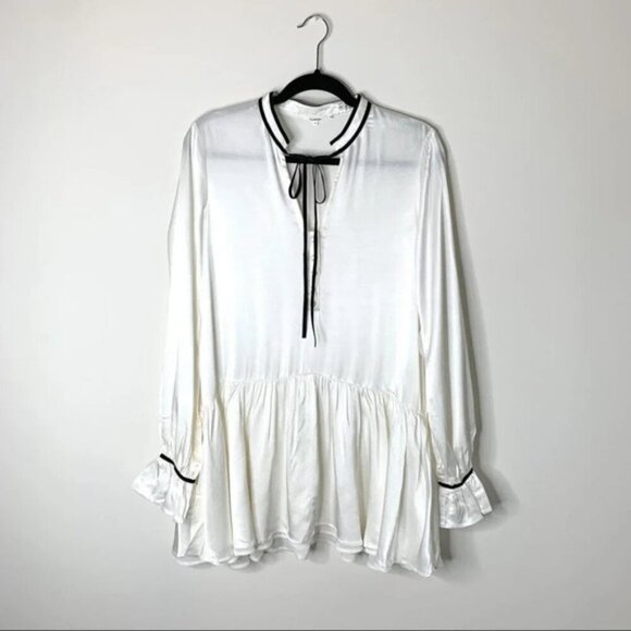 Tularosa Revolve Malia Mini Dress Shift Ivory Neck Tie Ruffle flare Sleeve XS - Picture 10 of 16